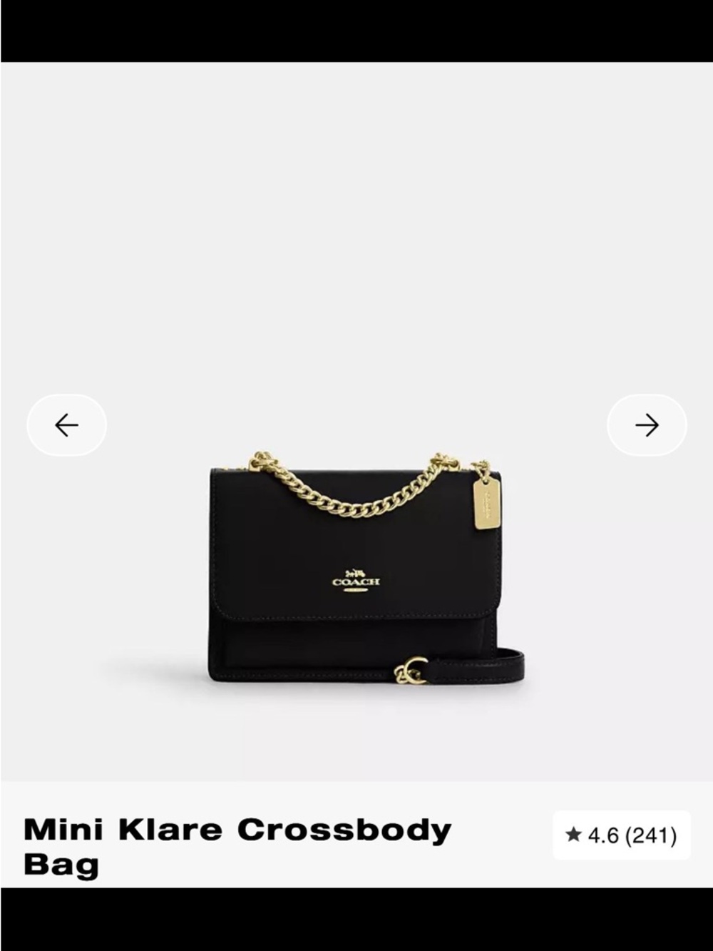 Coach Mini Klare Crossbody Bag in Black with Gold Hardware